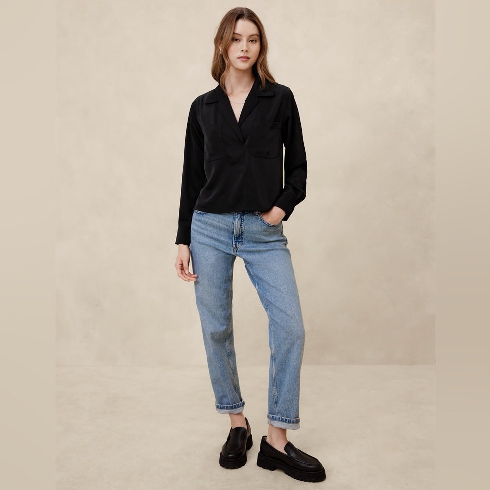 Banana Republic Silky Popover Black Blouse